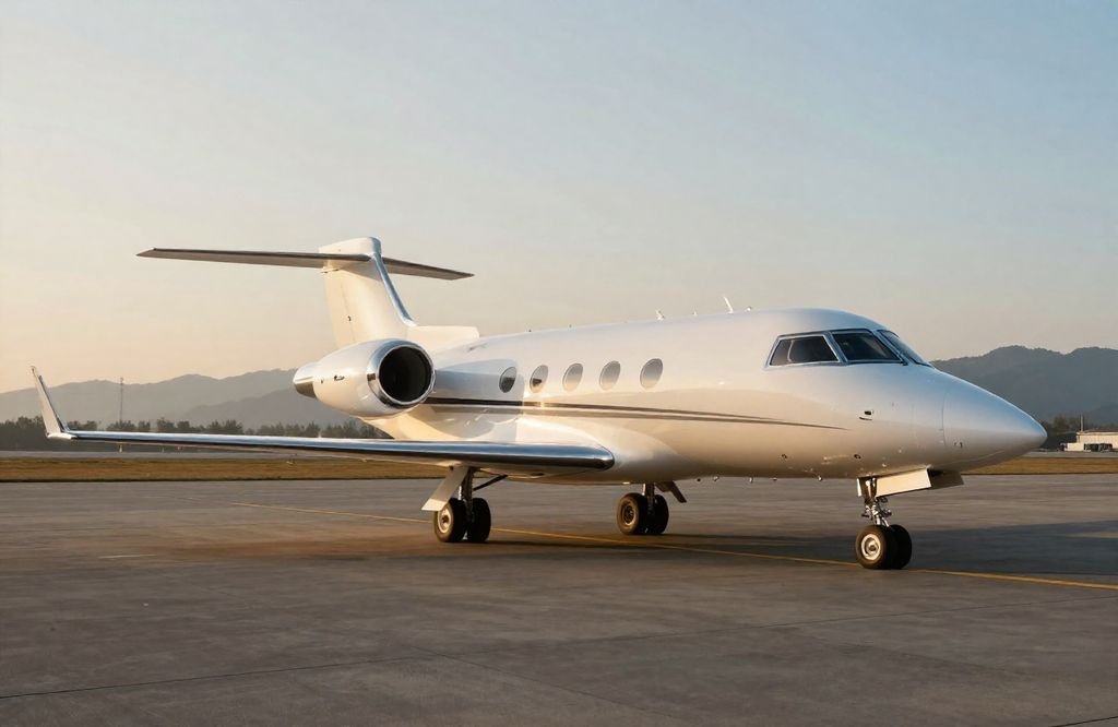 A private jet on the apron at golden hour (AI illustration)